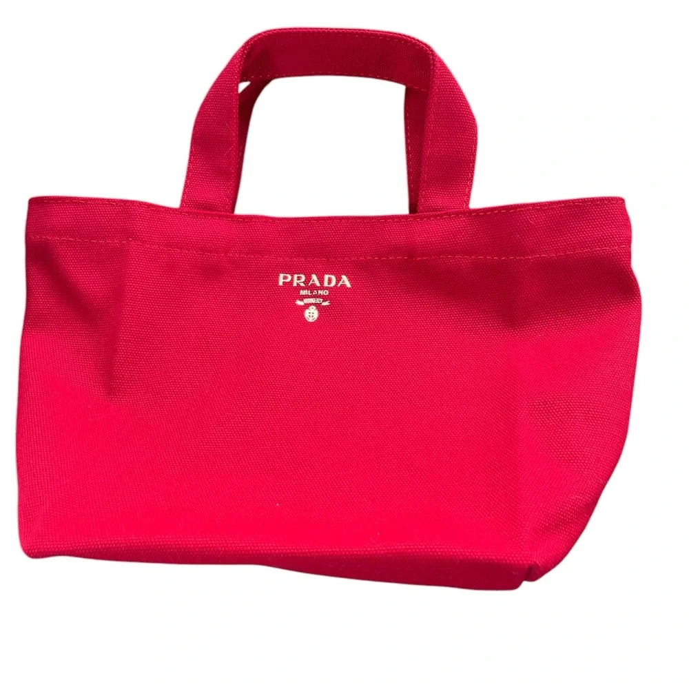 NEW in Bag Prada Red VIP Canvas Small Tote Bag 8” x 7” w/ 3” Shoulder Dr… - Picture 6 of 11